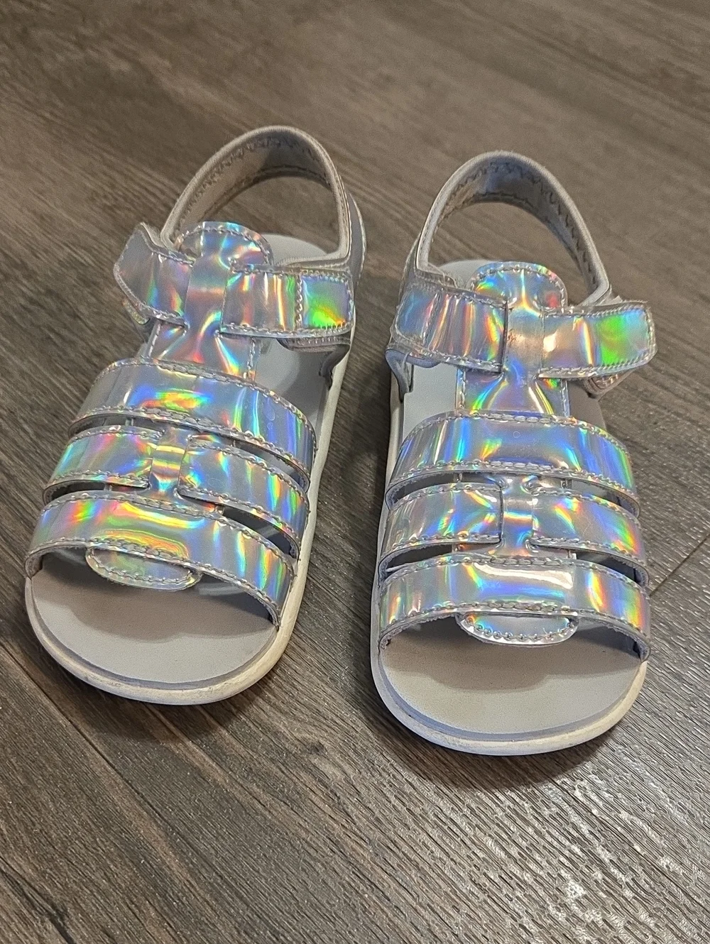 See Kai Run • Girls' Holographic Silver Sandals with Adjustable Velcro Straps